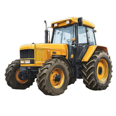 Obraz premium Yellow Tractor With Large Black Tires On Transparent Background, PNG