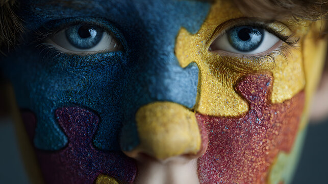 portrait of a child face and color puzzle. world autism awareness day or month concept.