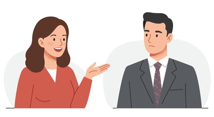 Woman Explaining to Man Business Conversation Illustration.