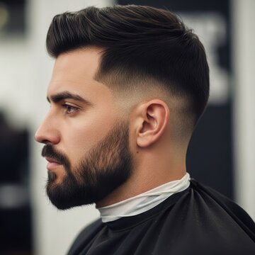 Man with stylish fade haircut and beard isolated on transparent background