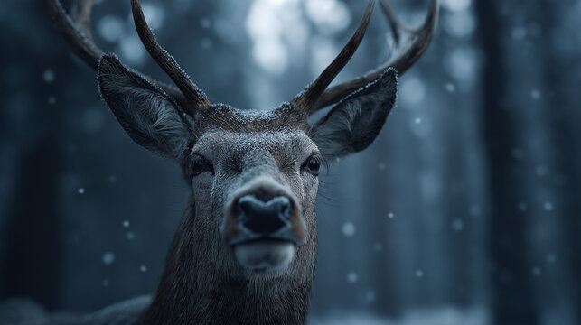 Cinematic photograph of an adult brown male deer, deer, anima