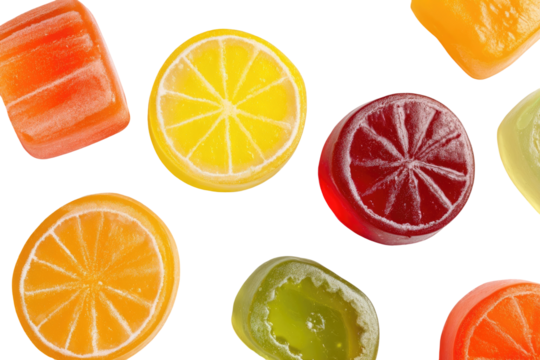 Assorted colorful fruit-shaped candies