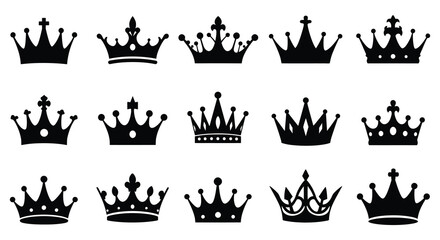 Collection of black crown silhouettes in various designs and styles © MIRAJ02