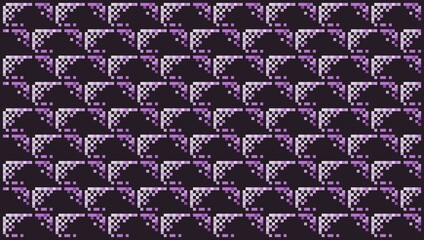 A seamless 8-bit pixel art background featuring a geometric pattern of dark purple blocks with vibrant pink diagonal shading, creating a stepped or sloped effect, ideal for retro game designs.