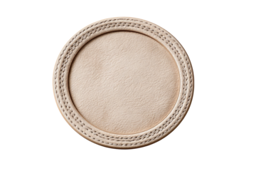 Light beige leather coaster, circular, with decorative stitching