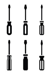 Collection of six screwdriver icons silhouette