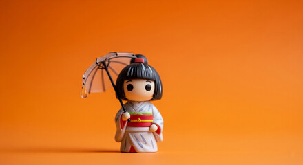  charming Ame Onna (Rain Woman) figurine with a delicate umbrella