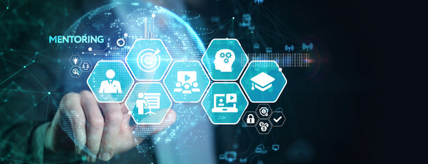 Business, Technology, Internet and network concept. Coaching mentoring education business training development E-learning concept.
