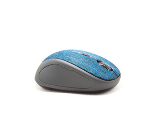 Isolated on a white background, a blue wireless computer mouse, a vital piece of technology...