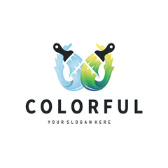 Fototapeta premium illustration design logo paint brush liquid paint colorful and unique premium symbol icon