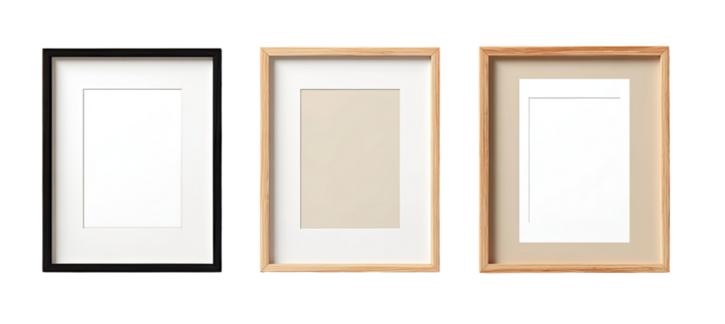 Three photo frames in different colors