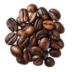 Obraz premium Roasted pile of coffee beans closeup on transparent background
