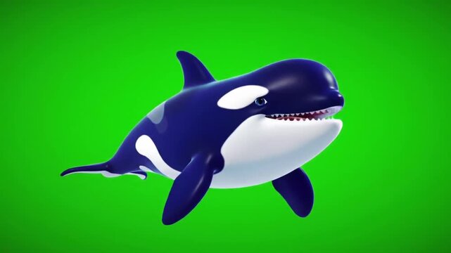 Killer whale cartoon illustration swimming on green background