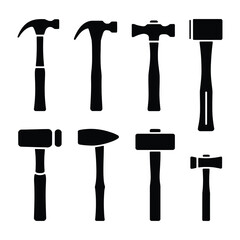 Collection of various hammer types in silhouette