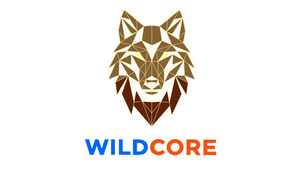 Striking geometric wolf head logo design, perfect for modern branding and wild spirit themes.