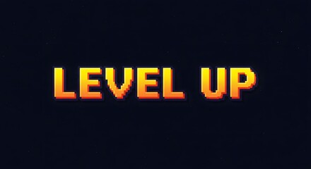 Bright Pixelated Text Level Up on Dark Space Background for Gaming and Digital Content