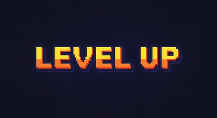 Pixelated Level Up Text Bright Colors Retro Video Game Style