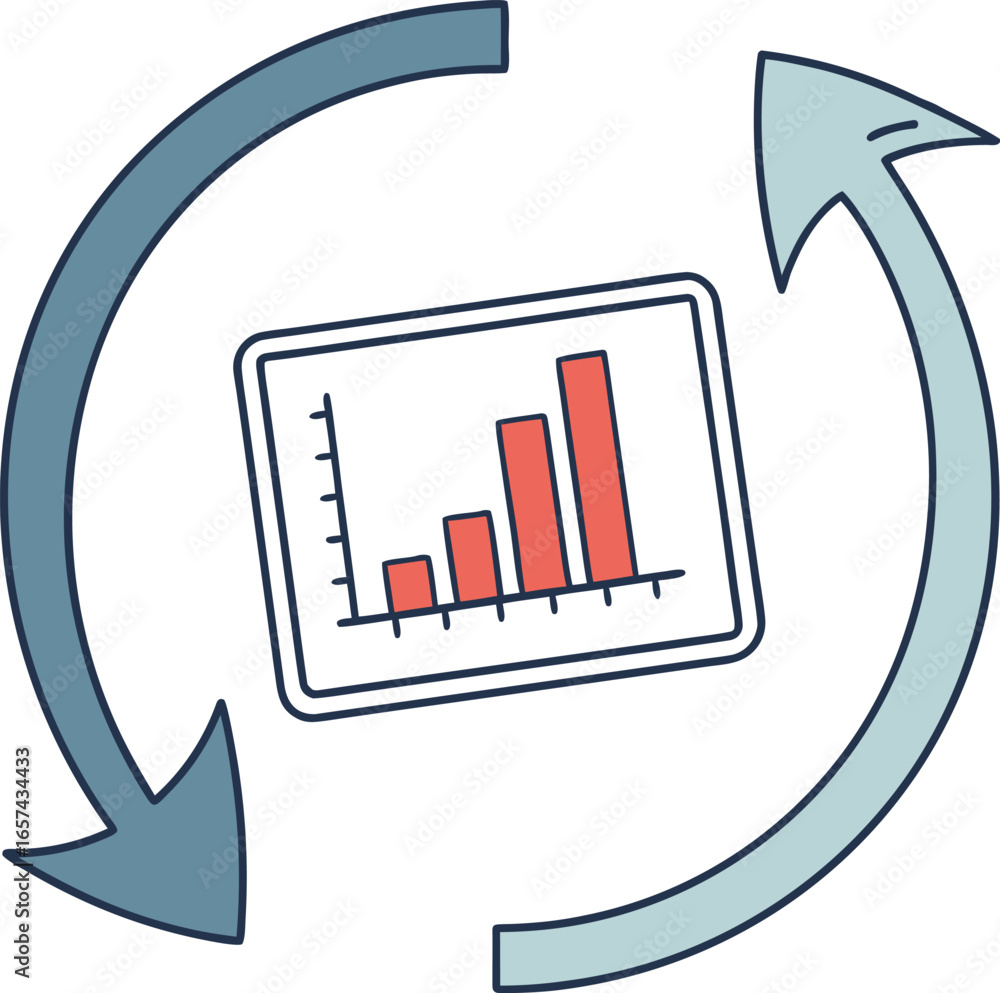 Poster vector art of a cyclical chart with arrows indicating growth and progress isolated on white backgrou