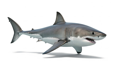 Naklejka premium Majestic Great White Shark Swimming Aggressive Ocean Predator on an Isolated transparent background.