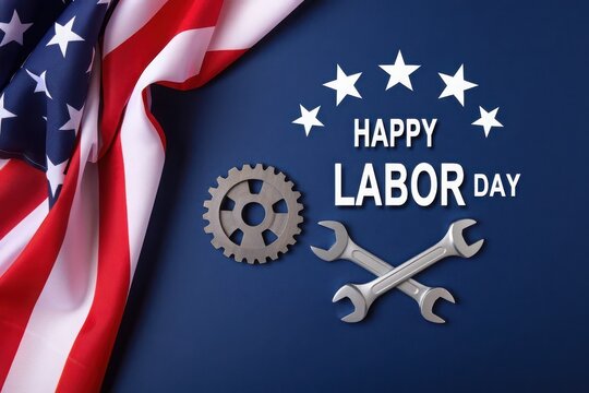 Happy labor day with american flag and tools