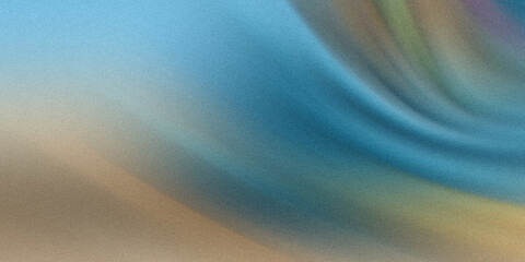 A blurred abstract background displays a gradient of blue and beige tones, creating a dynamic sense of motion and fluidity