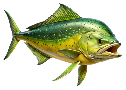 Detailed Mahi Mahi Fish Illustration with Open Mouth on Transparent Background