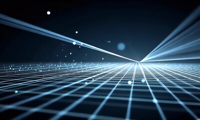 
Abstract blue digital grid background with light rays and glow effect for technology, science or futuristic concept.  - Powered by Adobe