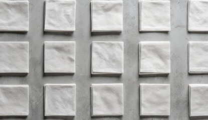 Close-up of a textured concrete wall with a grid pattern of square tiles, emphasizing geometric design and details