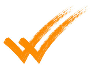 Orange double brush stroke checkmark PNG with transparent background, vibrant dual tick icon for...