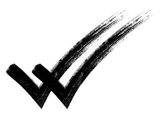Black double brush stroke tick mark PNG with transparent background, grunge style double check...