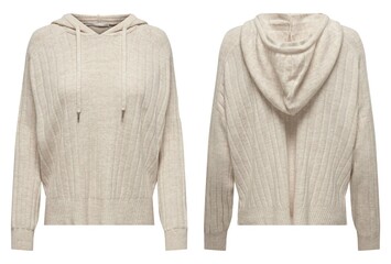Knitted sweater for woman isolated on white, top view