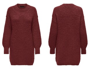 Knitted sweater for woman isolated on white, top view