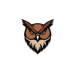 Stylized Owl Head with Sharp Gaze and Geometric Feather Design