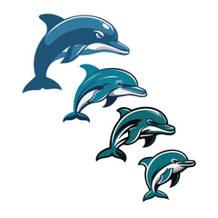 Naklejka premium Stylized Dolphin Illustrations in Various Poses Aquatic Mammals Vector Graphics