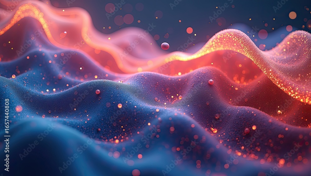 Aufkleber abstract design of undulating forms with glowing particles.