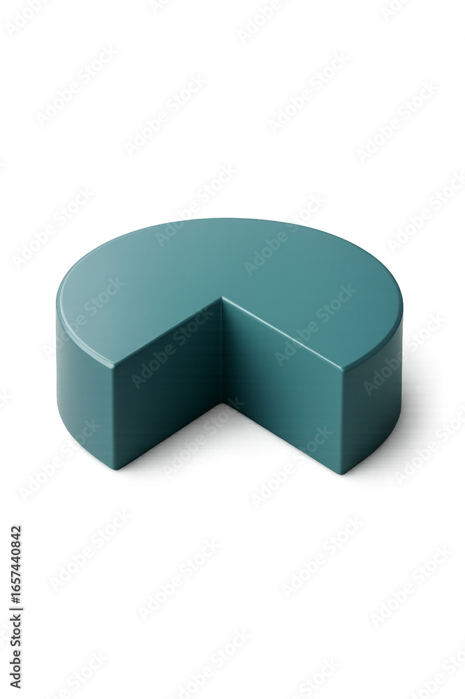 Poster pie chart with teal section: a simple and elegant teal pie chart illustrates data representation, pr