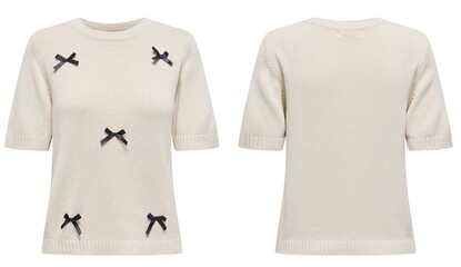 Knitted sweater for woman isolated on white, top view