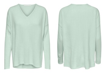 Knitted sweater for woman isolated on white, top view