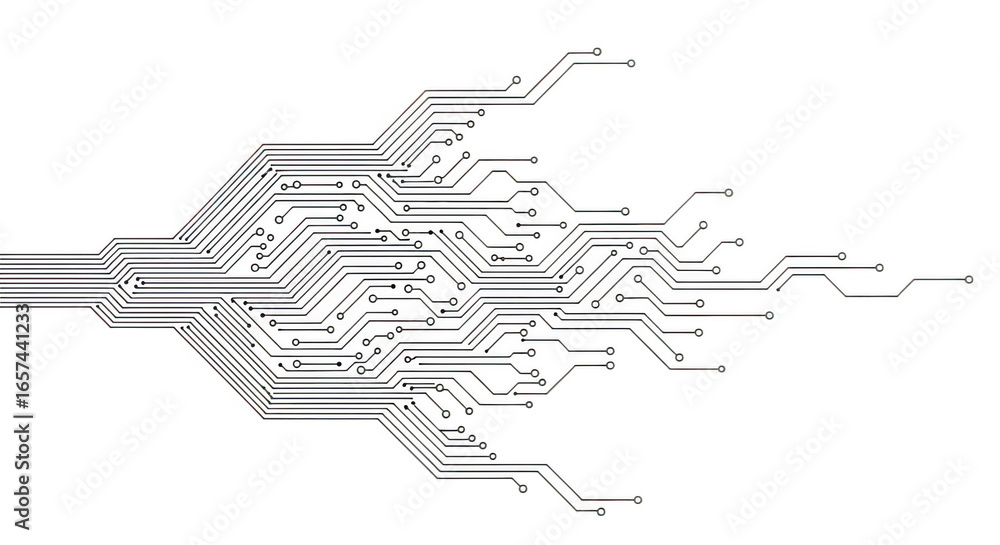 Aufkleber abstract electronic circuit board with many paths and connections, isolated on transparent backgroun
