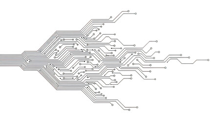 Abstract electronic circuit board with many paths and connections, isolated on transparent background