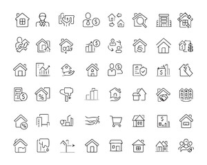 Set of outline icons related to real estate. Linear icon collection
