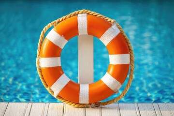 Orange life preserver by pool