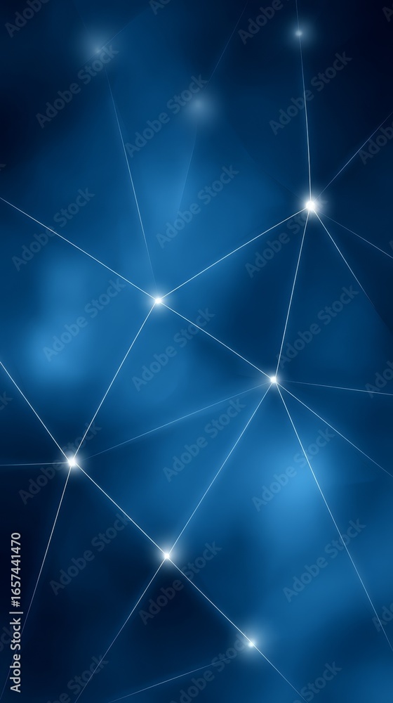 Poster deep blue abstract background with a celestial starfield and a glowing digital network of intersecti