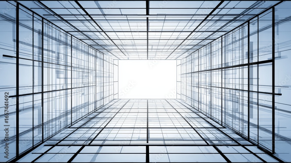 Poster modern abstract architectural background featuring a complex network of intersecting lines and geome