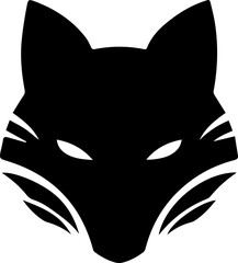 Stylized black silhouette of a fox's head with piercing white eyes and decorative facial markings.