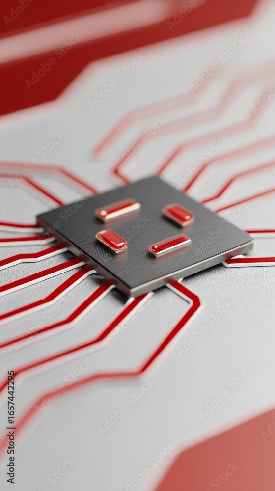 Poster detailed close up macro view of a computer microprocessor chip showcasing the intricate and complex 