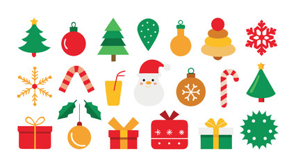 Festive Christmas Holiday Icons and Elements in a Flat Design Style