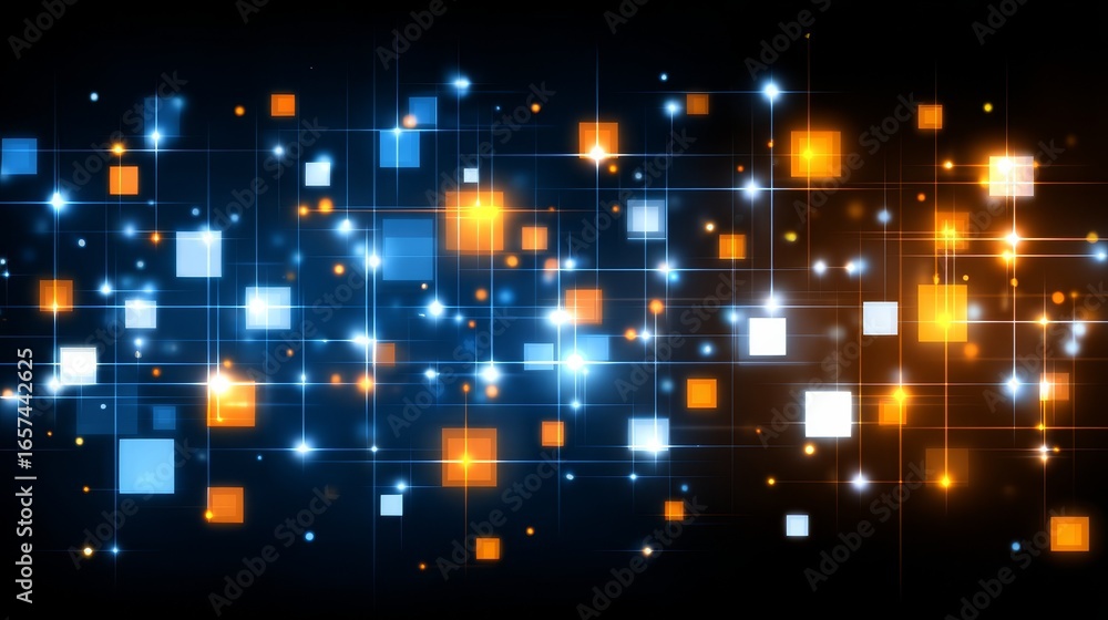 Poster vibrant abstract geometric background with a dynamic pattern of overlapping squares creating a futur