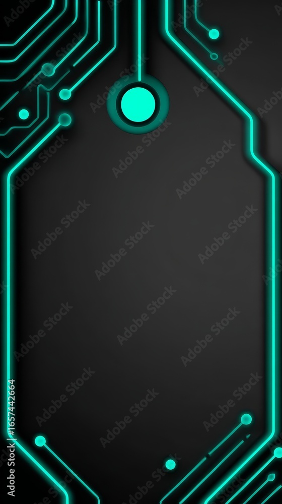 Poster detailed close up view of a vibrant green glowing circuit board with intricate pathways and electron