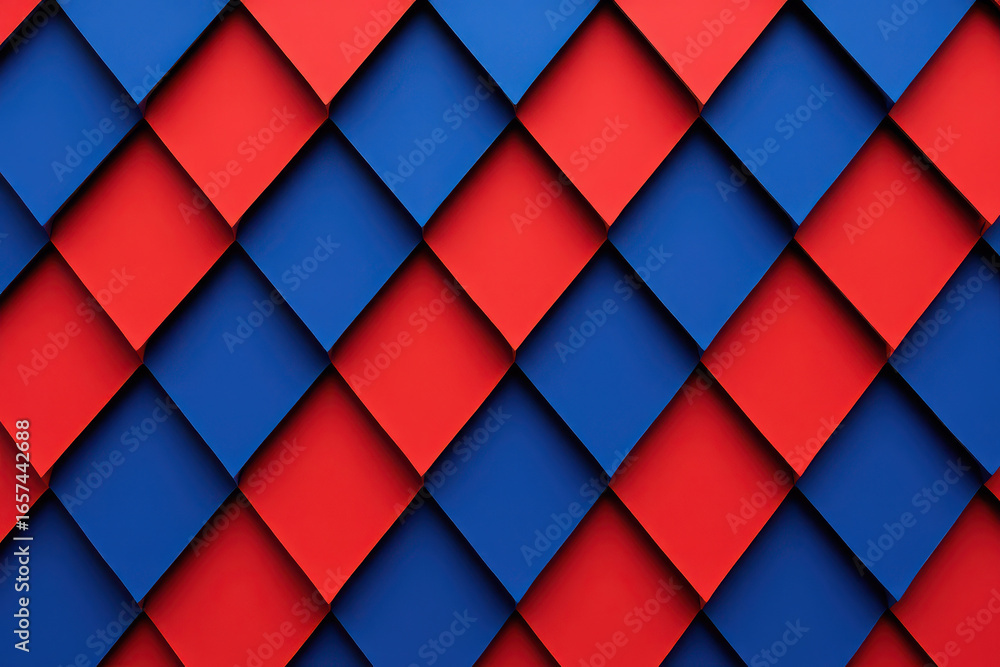 Poster geometric pattern of red and blue diamonds repeating abstract background